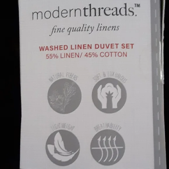 Modern Threads Platinum Natural Fiber washed linen duvet set Queen NEW 90x90…